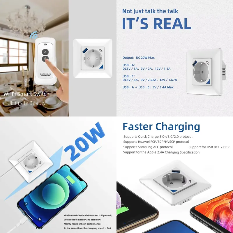 Wifi Smart Plug - Prise murale intelligente Wi-Fi avec télécommande